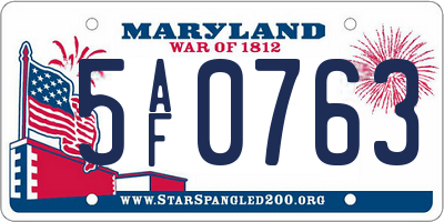 MD license plate 5AF0763