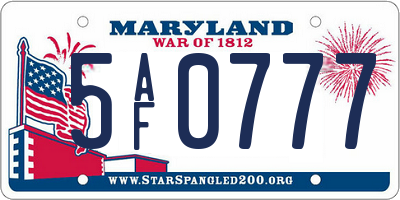 MD license plate 5AF0777