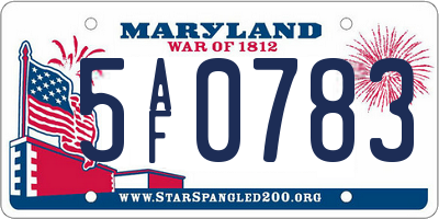 MD license plate 5AF0783