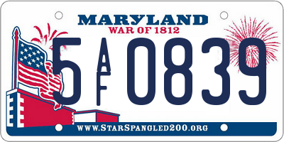 MD license plate 5AF0839