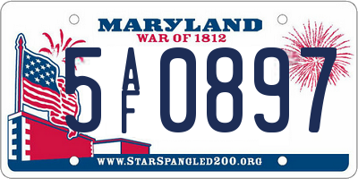 MD license plate 5AF0897
