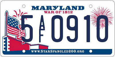 MD license plate 5AF0910