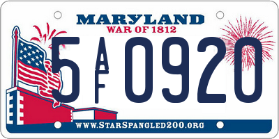 MD license plate 5AF0920