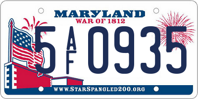MD license plate 5AF0935