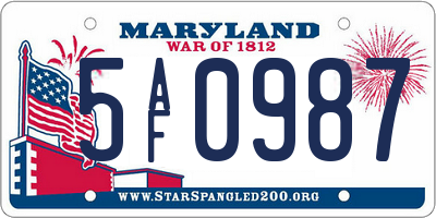 MD license plate 5AF0987