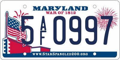 MD license plate 5AF0997