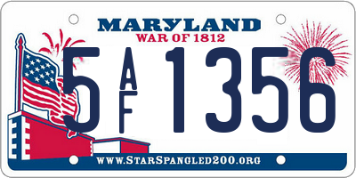 MD license plate 5AF1356