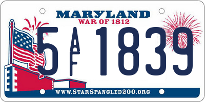 MD license plate 5AF1839