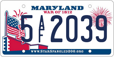 MD license plate 5AF2039