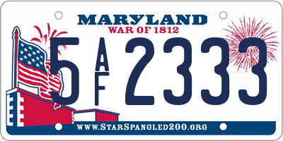 MD license plate 5AF2333