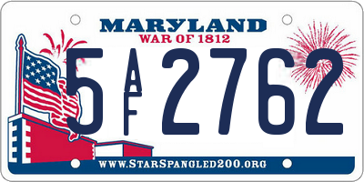 MD license plate 5AF2762