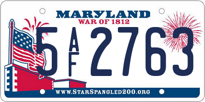 MD license plate 5AF2763