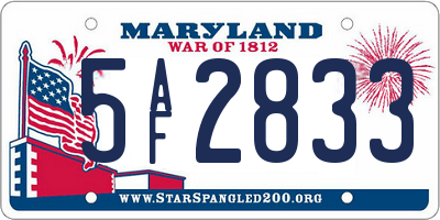 MD license plate 5AF2833