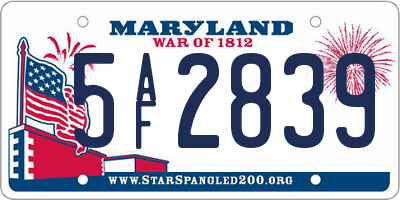 MD license plate 5AF2839