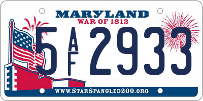 MD license plate 5AF2933