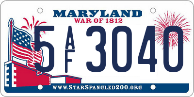 MD license plate 5AF3040