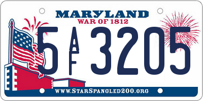 MD license plate 5AF3205