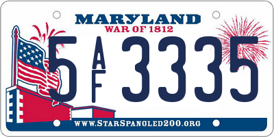 MD license plate 5AF3335