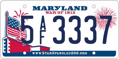 MD license plate 5AF3337
