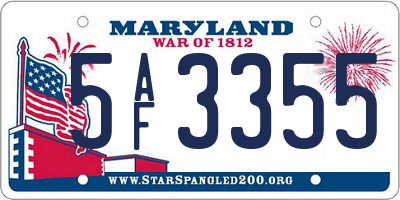 MD license plate 5AF3355