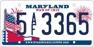 MD license plate 5AF3365