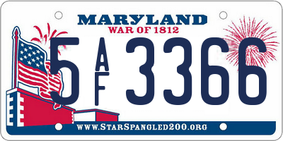 MD license plate 5AF3366