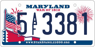 MD license plate 5AF3381