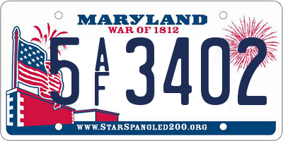 MD license plate 5AF3402