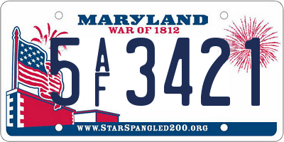 MD license plate 5AF3421