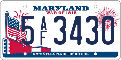MD license plate 5AF3430