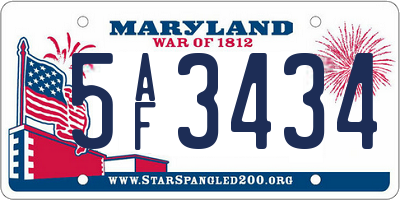 MD license plate 5AF3434
