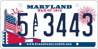 MD license plate 5AF3443
