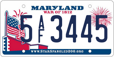MD license plate 5AF3445