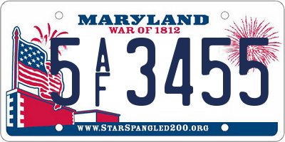 MD license plate 5AF3455