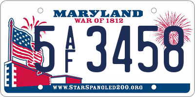 MD license plate 5AF3458