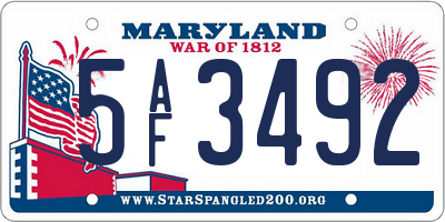 MD license plate 5AF3492