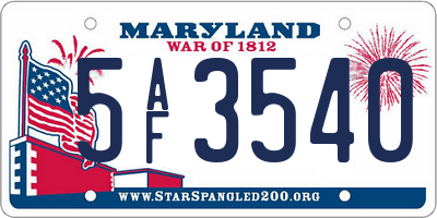 MD license plate 5AF3540
