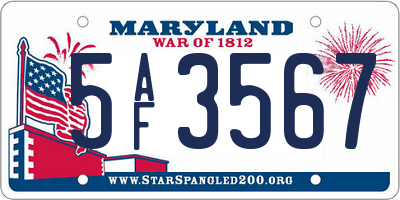 MD license plate 5AF3567