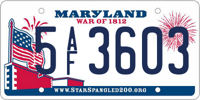 MD license plate 5AF3603