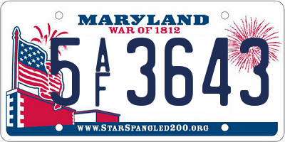 MD license plate 5AF3643