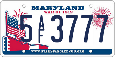 MD license plate 5AF3777