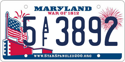 MD license plate 5AF3892