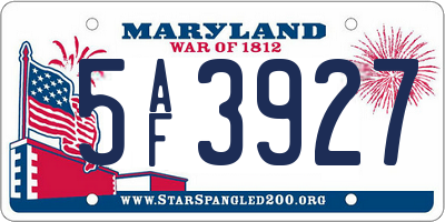 MD license plate 5AF3927