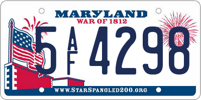 MD license plate 5AF4298
