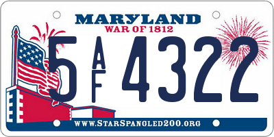 MD license plate 5AF4322