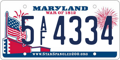 MD license plate 5AF4334