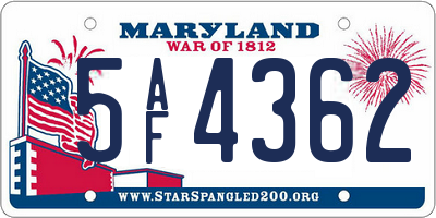 MD license plate 5AF4362