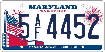 MD license plate 5AF4452