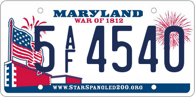 MD license plate 5AF4540
