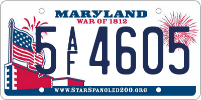 MD license plate 5AF4605
